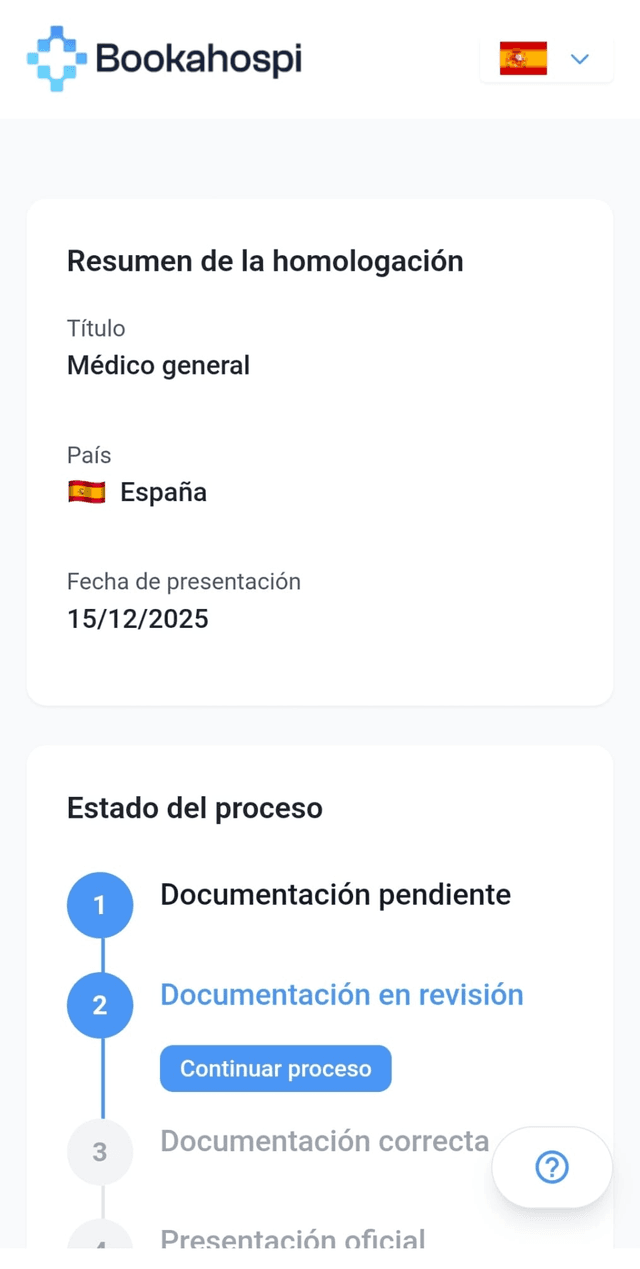 Resumen de homologación y estado del proceso